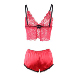 Subblime - 953898 Chemisier De Nuit En Soie Et Dentelle + Culotte Rouge S/M